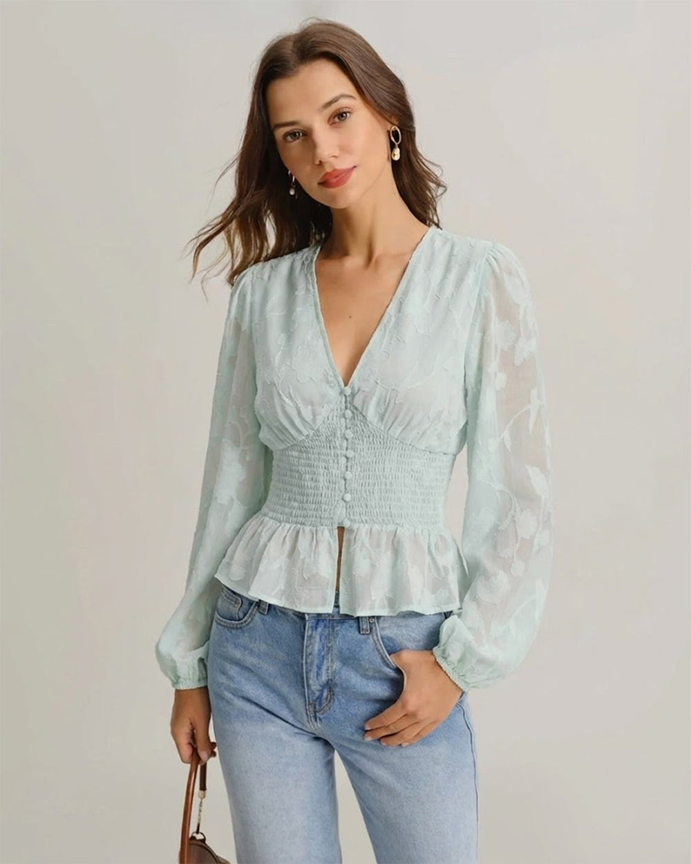 Green V Neck Floral Shirt | Rihoas