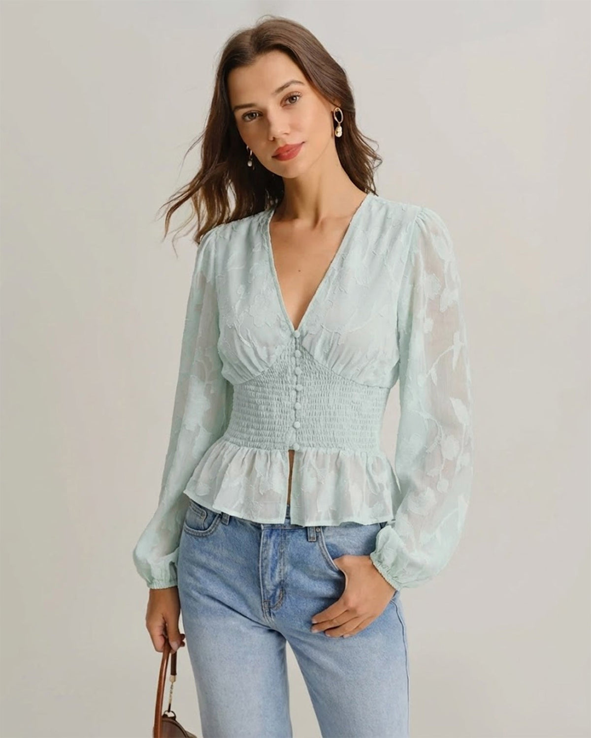Green V Neck Floral Shirt | Rihoas