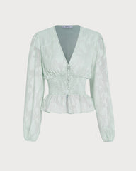 Green V Neck Floral Shirt | Rihoas
