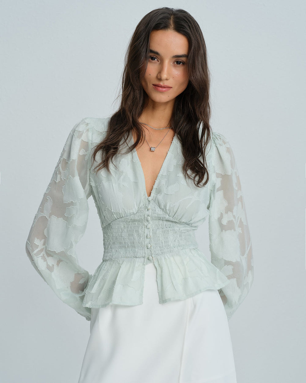 Green V Neck Floral Shirt | Rihoas