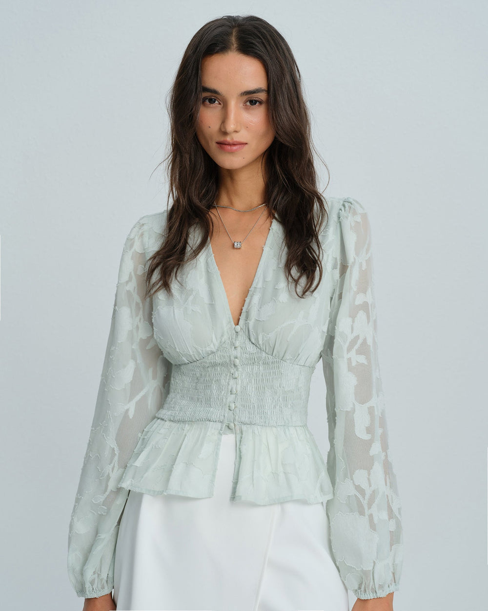 Green V Neck Floral Shirt | Rihoas