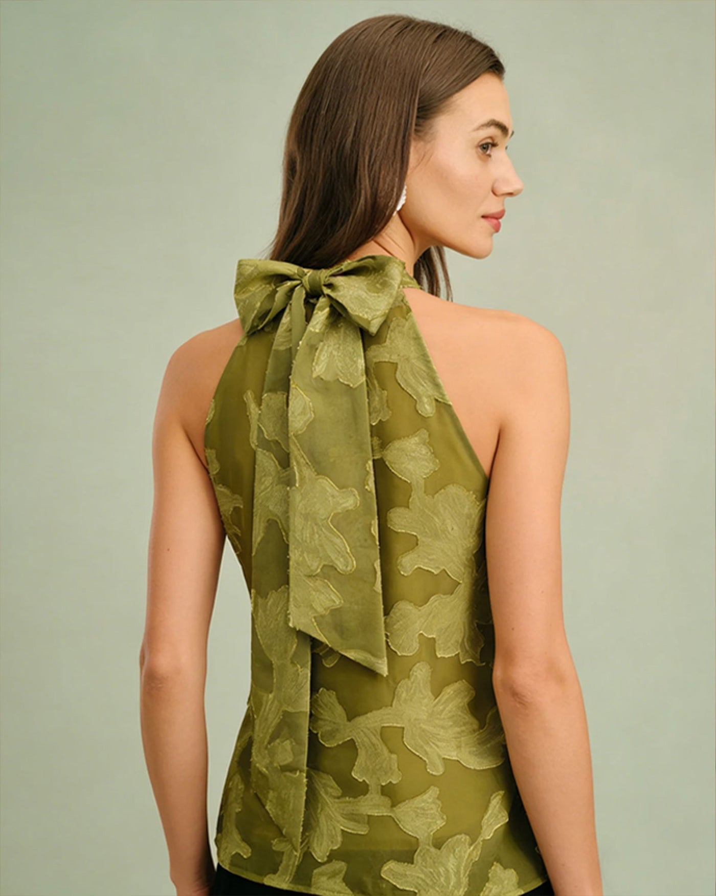 Green Floral Turtle Neck Tank Top | Rihoas