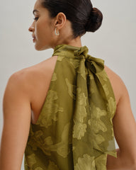 Green Floral Turtle Neck Tank Top | Rihoas