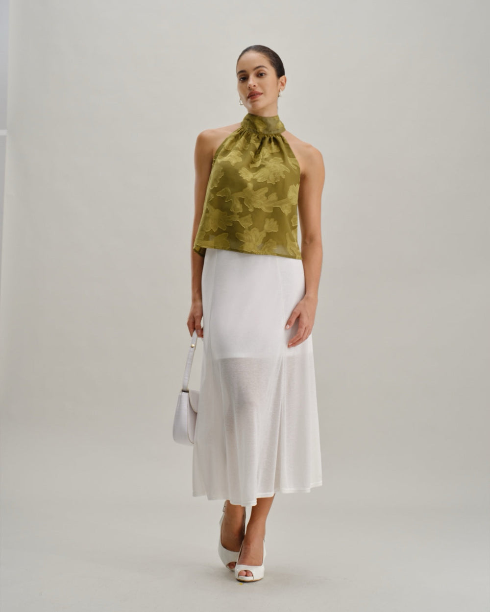 Green Floral Turtle Neck Tank Top | Rihoas