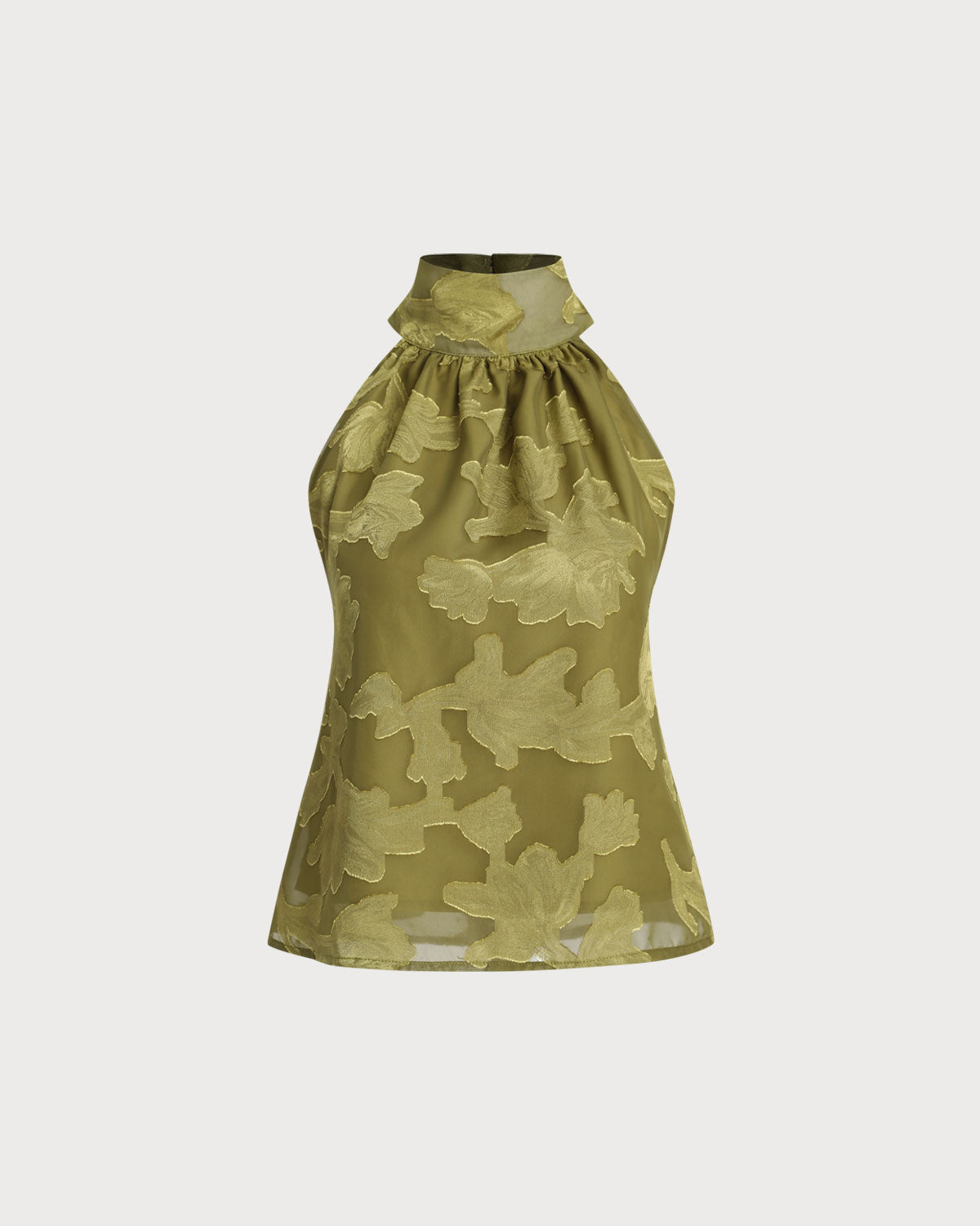 Green Floral Turtle Neck Tank Top | Rihoas
