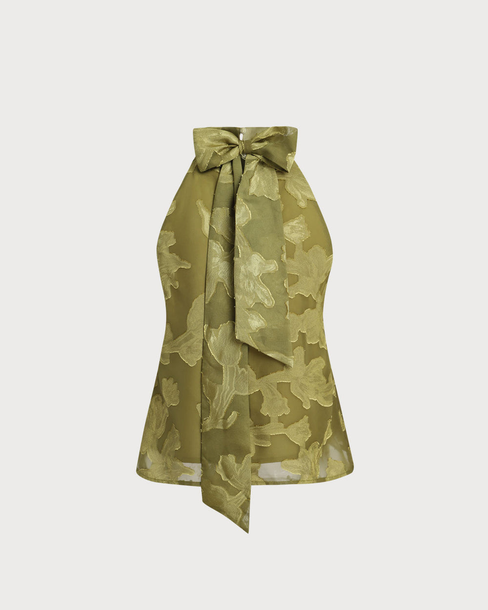 Green Floral Turtle Neck Tank Top | Rihoas