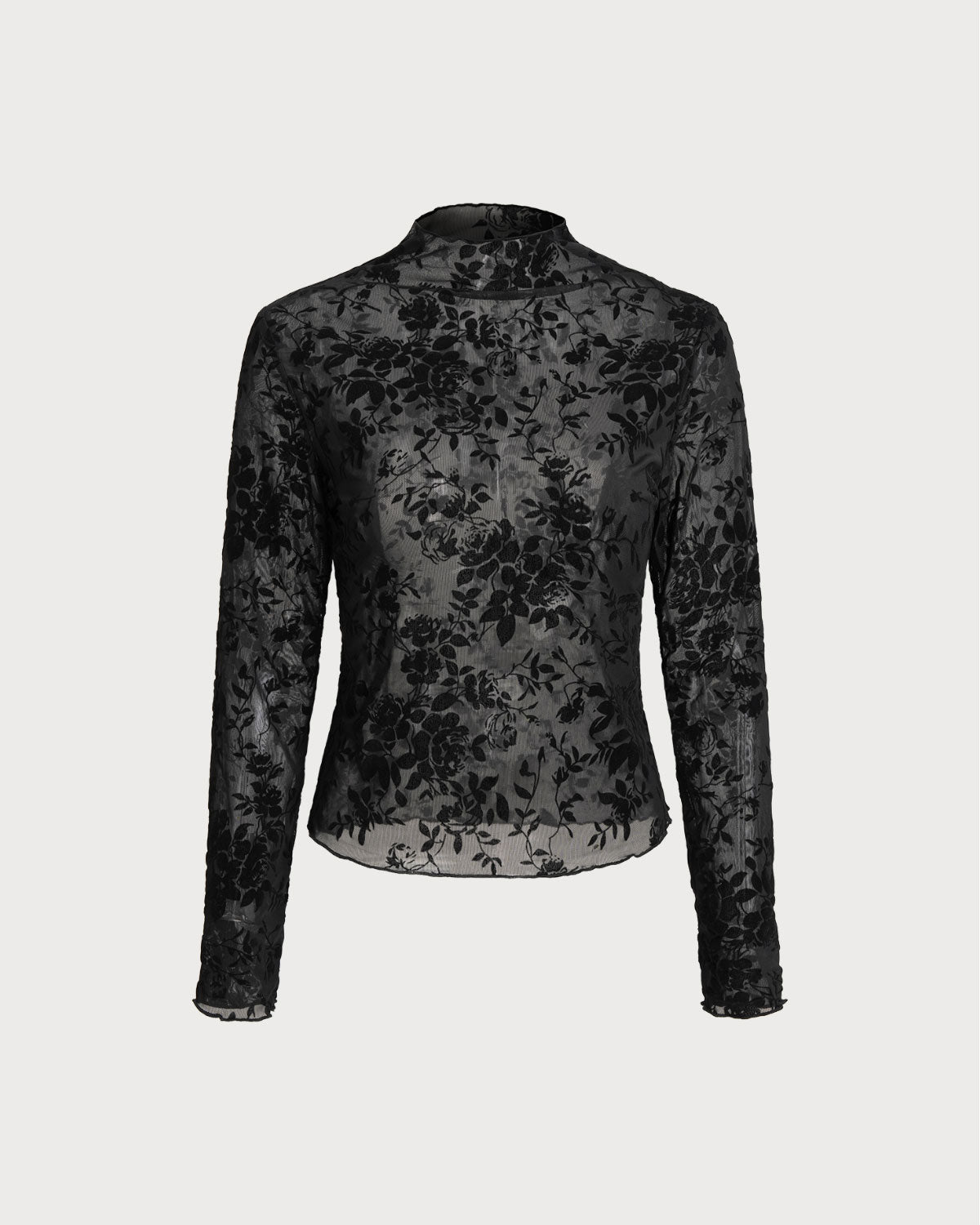 Black Floral See-through Tee | Rihoas
