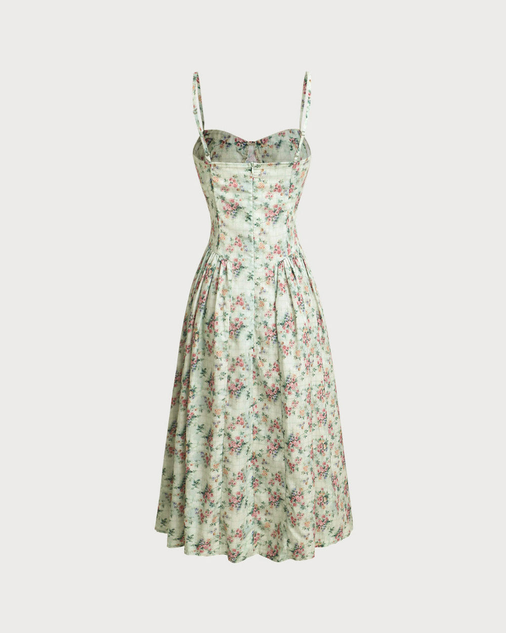Green Floral Sweetheart Neck Pleated Slip Midi Dress | Rihoas