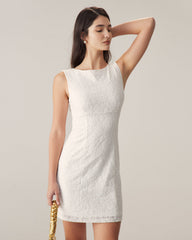 White Lace Backless Mini Dress | Rihoas