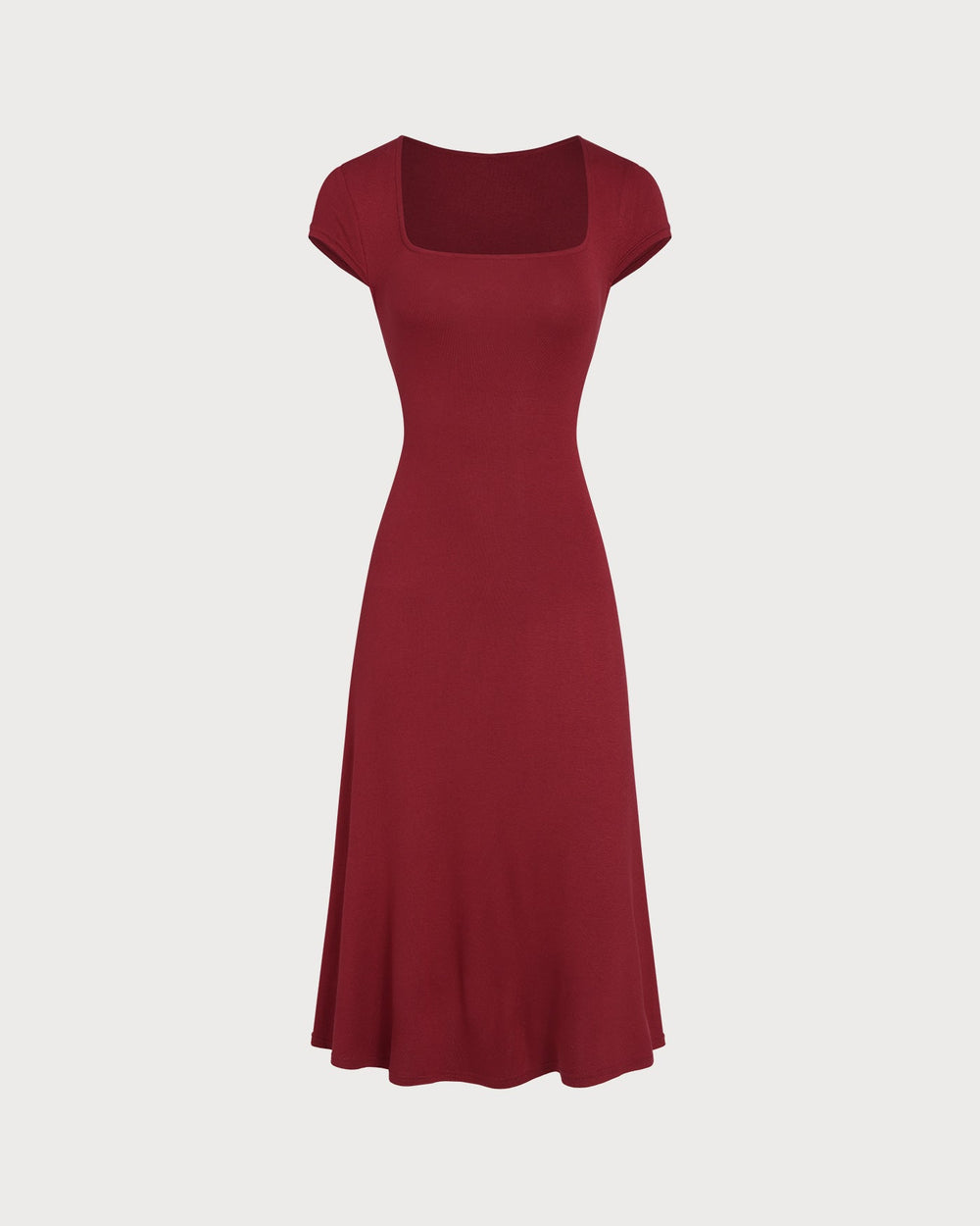 Red Square Neck Pocket Midi Dress | Rihoas