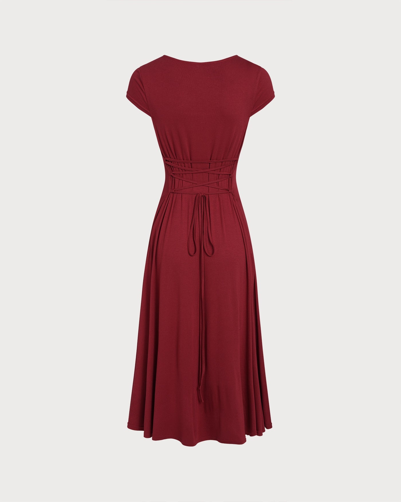 Red Square Neck Pocket Midi Dress | Rihoas