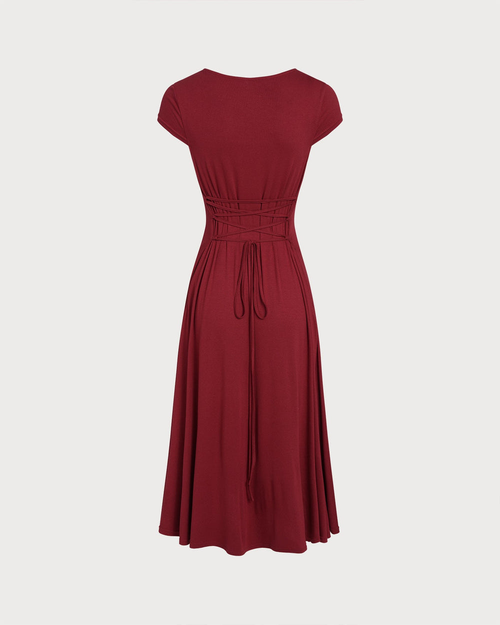 Red Square Neck Pocket Midi Dress | Rihoas