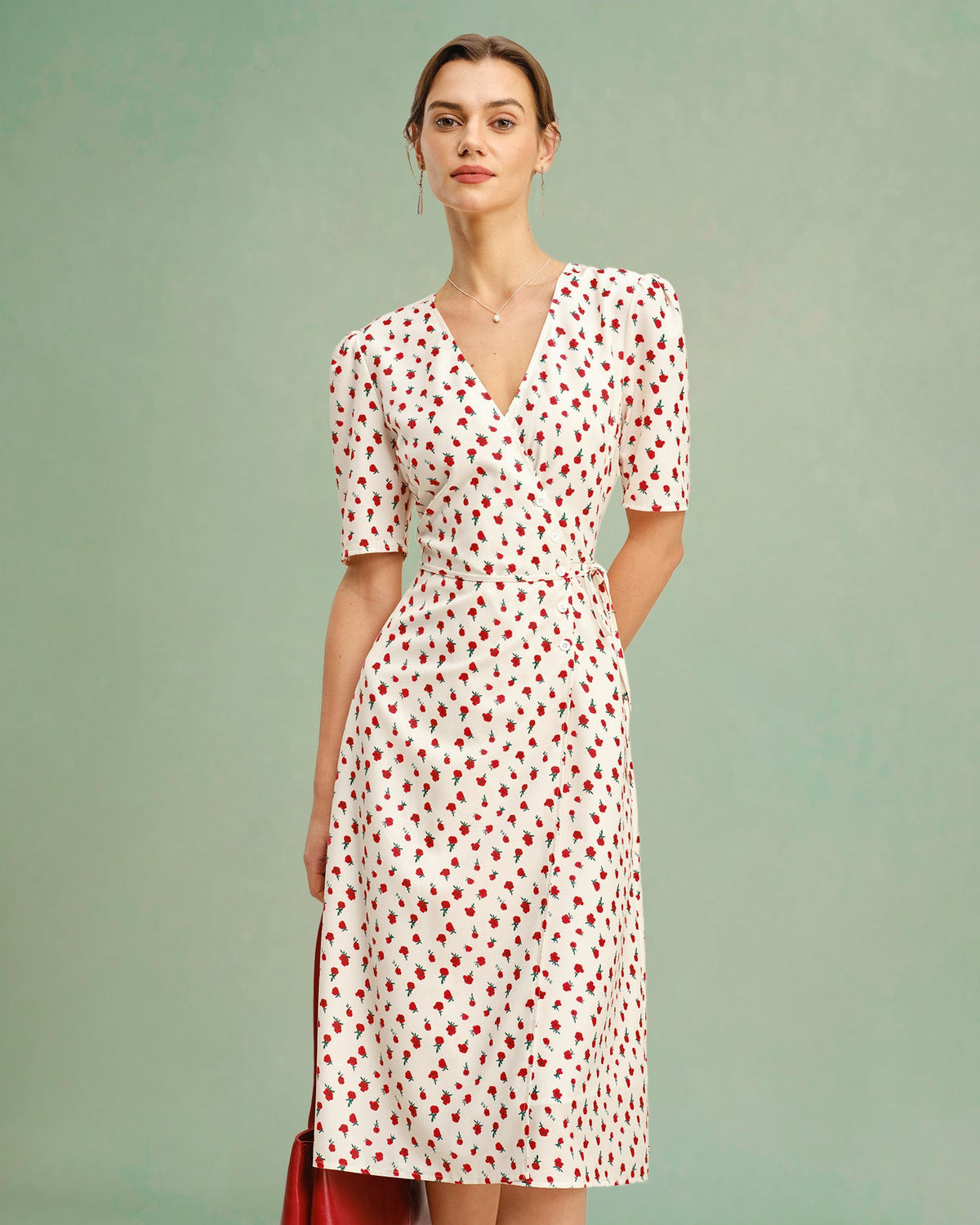 Apricot Floral V Neck Midi Dress | Rihoas