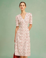 Apricot Floral V Neck Midi Dress | Rihoas