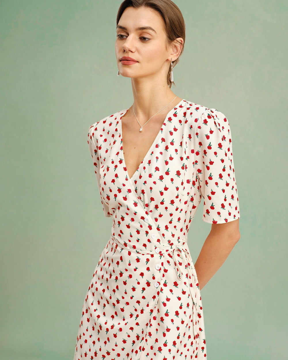 Apricot Floral V Neck Midi Dress | Rihoas