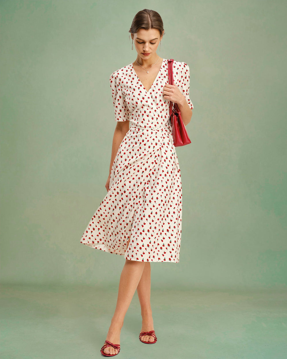 Apricot Floral V Neck Midi Dress | Rihoas