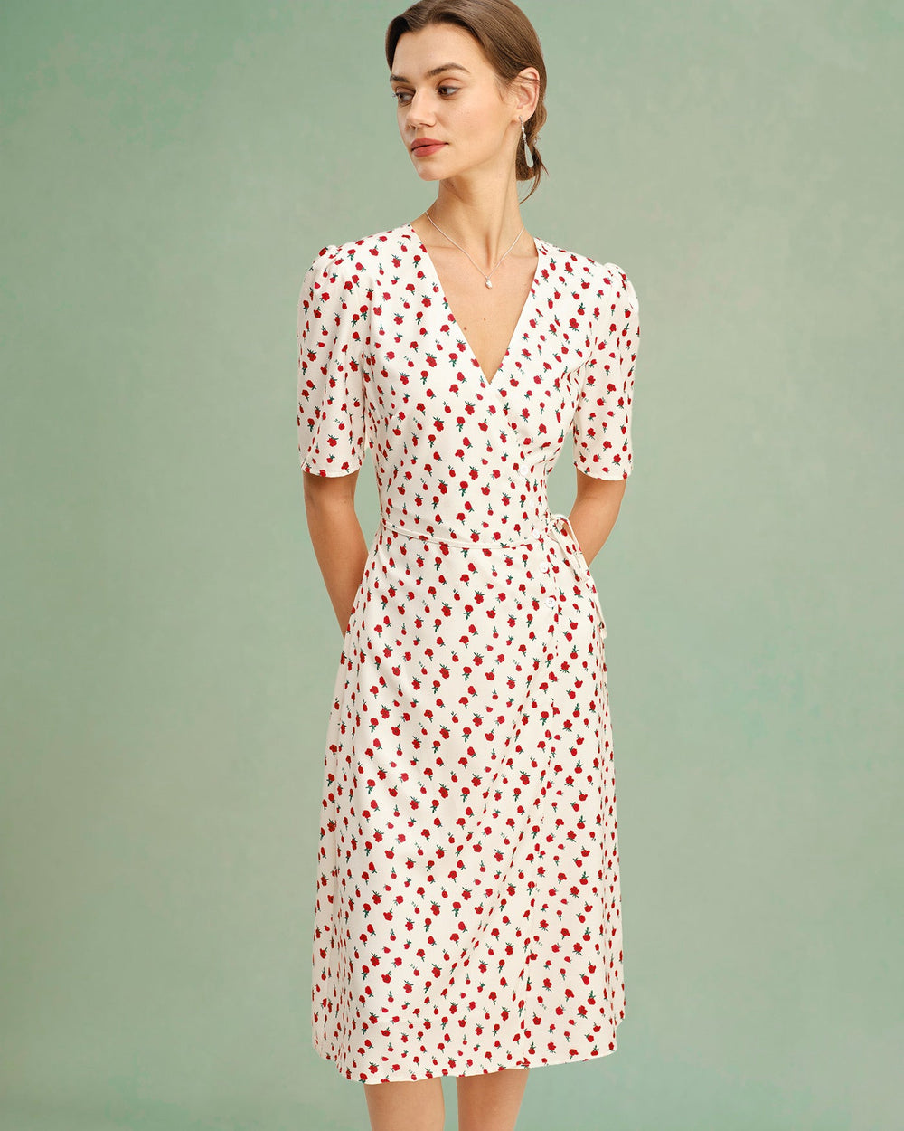 Apricot Floral V Neck Midi Dress | Rihoas