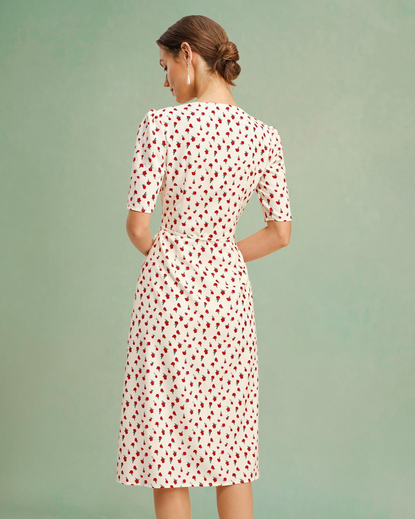 Apricot Floral V Neck Midi Dress | Rihoas