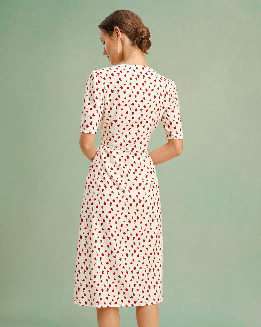 Apricot Floral V Neck Midi Dress | Rihoas