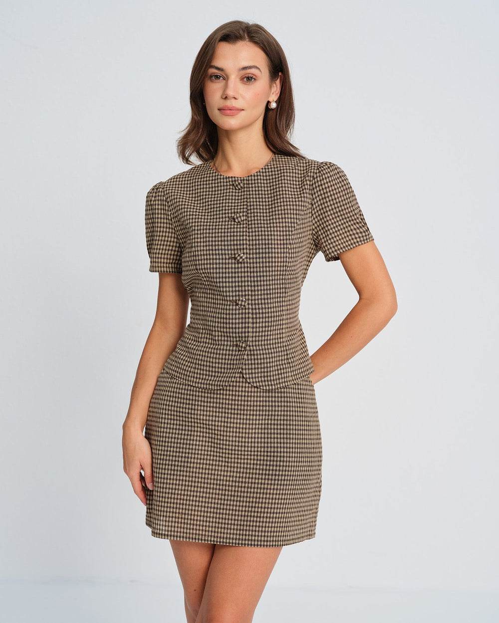 Brown Plaid Mini Skirt | Rihoas