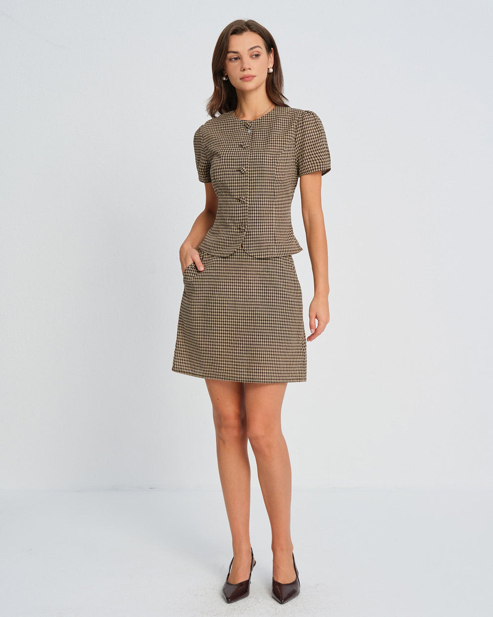 Brown Plaid Mini Skirt | Rihoas
