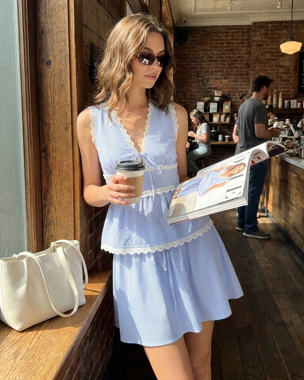 Blue Elastic Waist Tie Mini Skirt | Rihoas