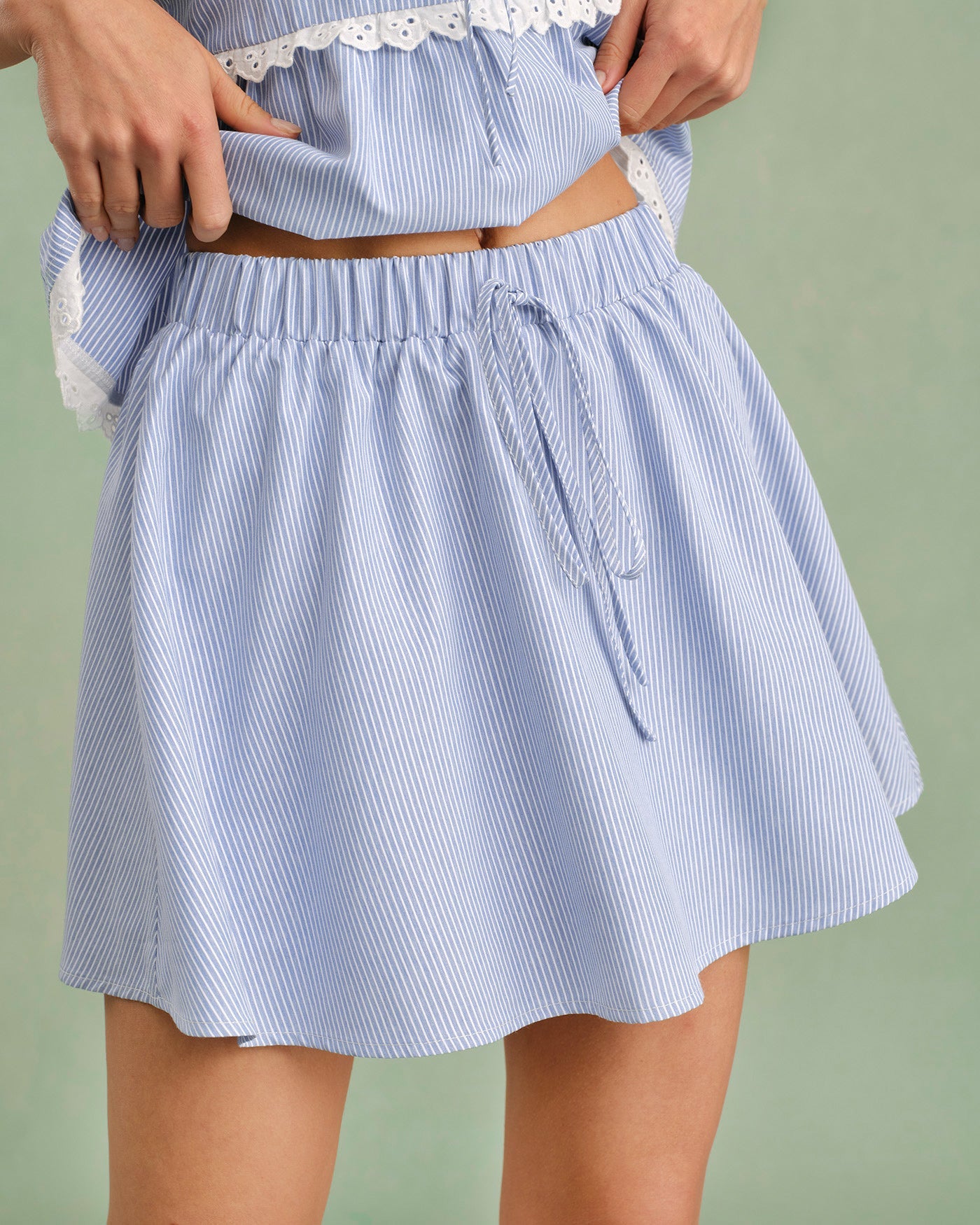 Blue Elastic Waist Tie Mini Skirt | Rihoas