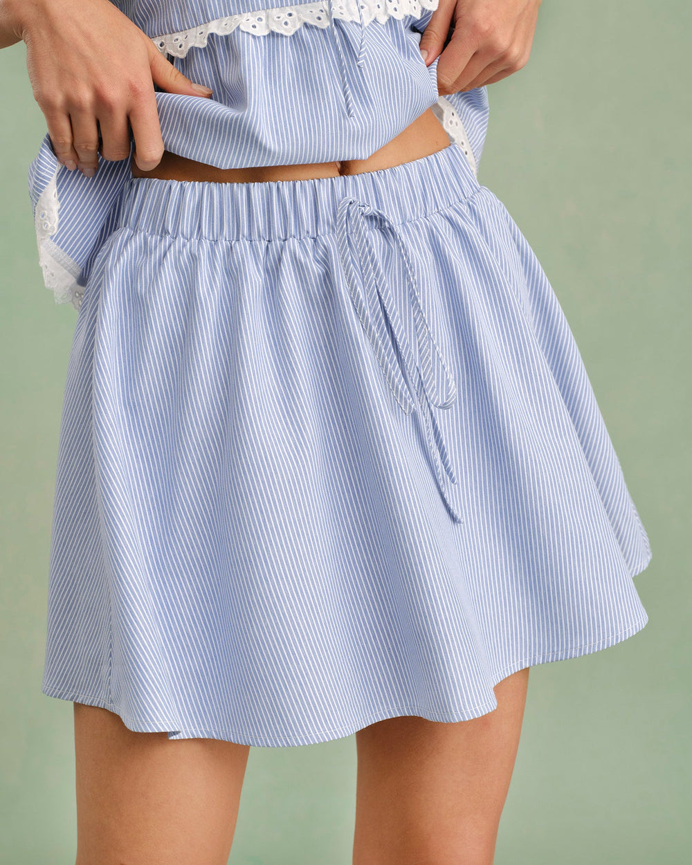 Blue Elastic Waist Tie Mini Skirt | Rihoas