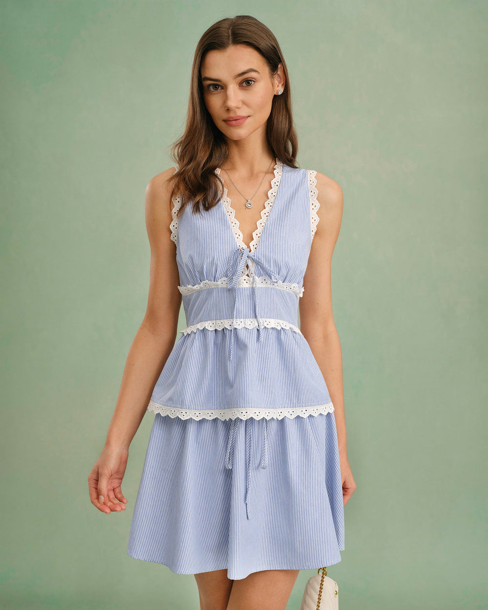 Blue Elastic Waist Tie Mini Skirt | Rihoas