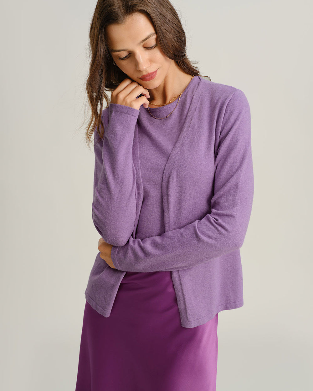 Purple Ribbed Knit Cardigan | Rihoas