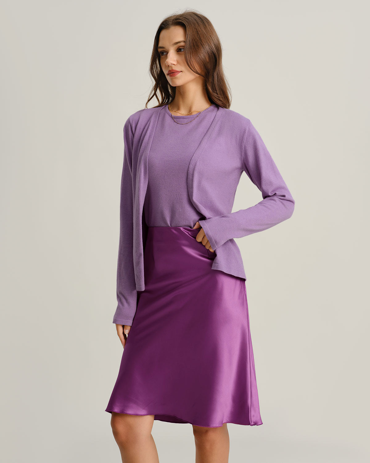 Purple Ribbed Knit Cardigan | Rihoas