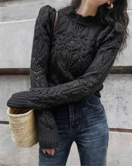 Black Round Neck Cut Out Sweater | Rihoas