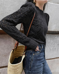 Black Round Neck Cut Out Sweater | Rihoas