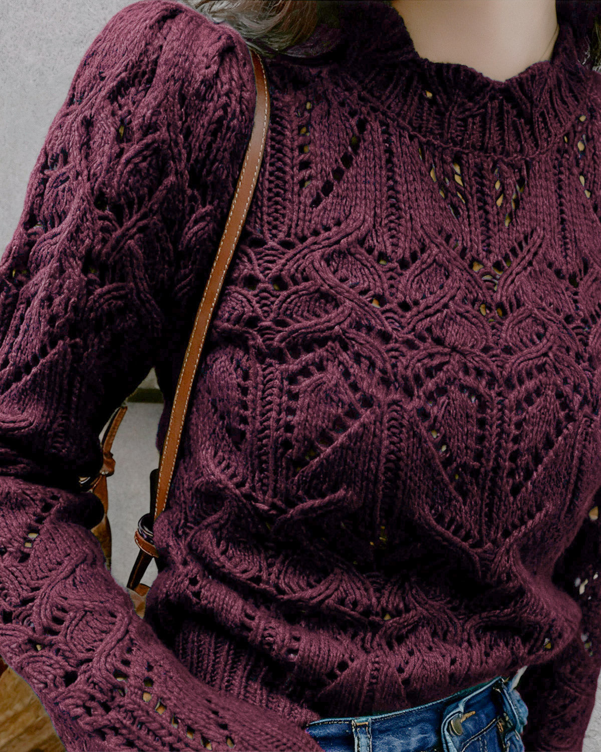 Wine Red Cut Out Sweater | Rihoas