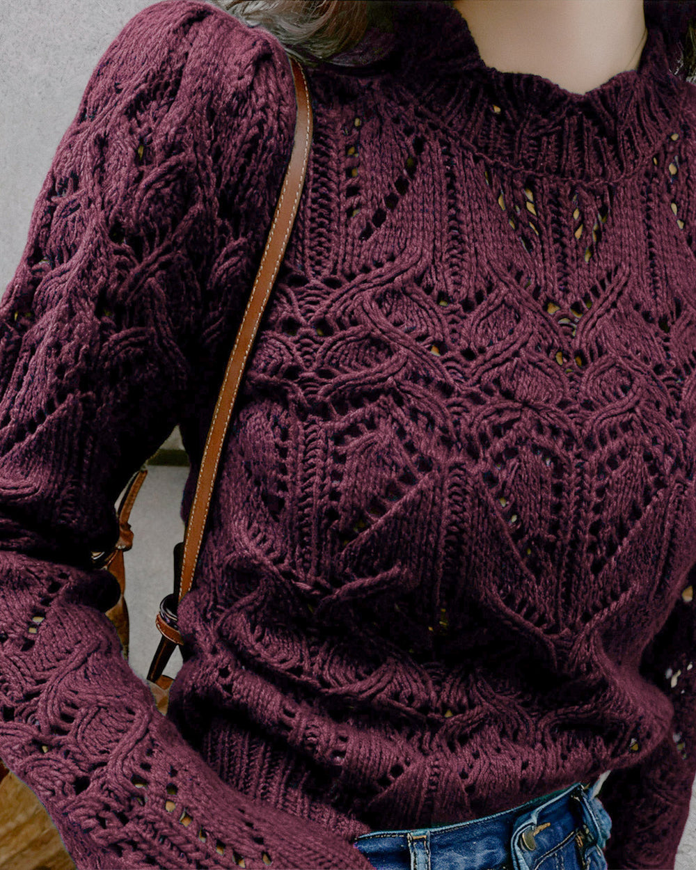 Wine Red Cut Out Sweater | Rihoas