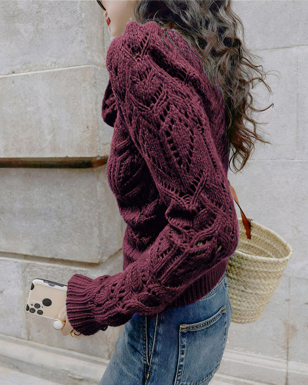 Wine Red Cut Out Sweater | Rihoas