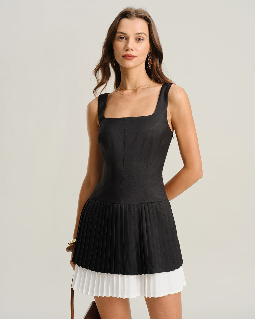 Black Contrasting A-Line Slip Mini Dress | Rihoas