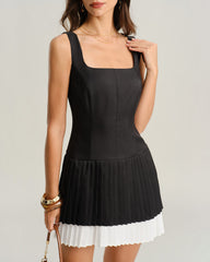 Black Contrasting A-Line Slip Mini Dress | Rihoas