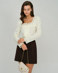 Beige Square Neck Lace Blouse | Rihoas