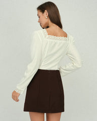 Beige Square Neck Lace Blouse | Rihoas
