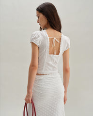 White Textured Cap Sleeve Blouse | Rihoas
