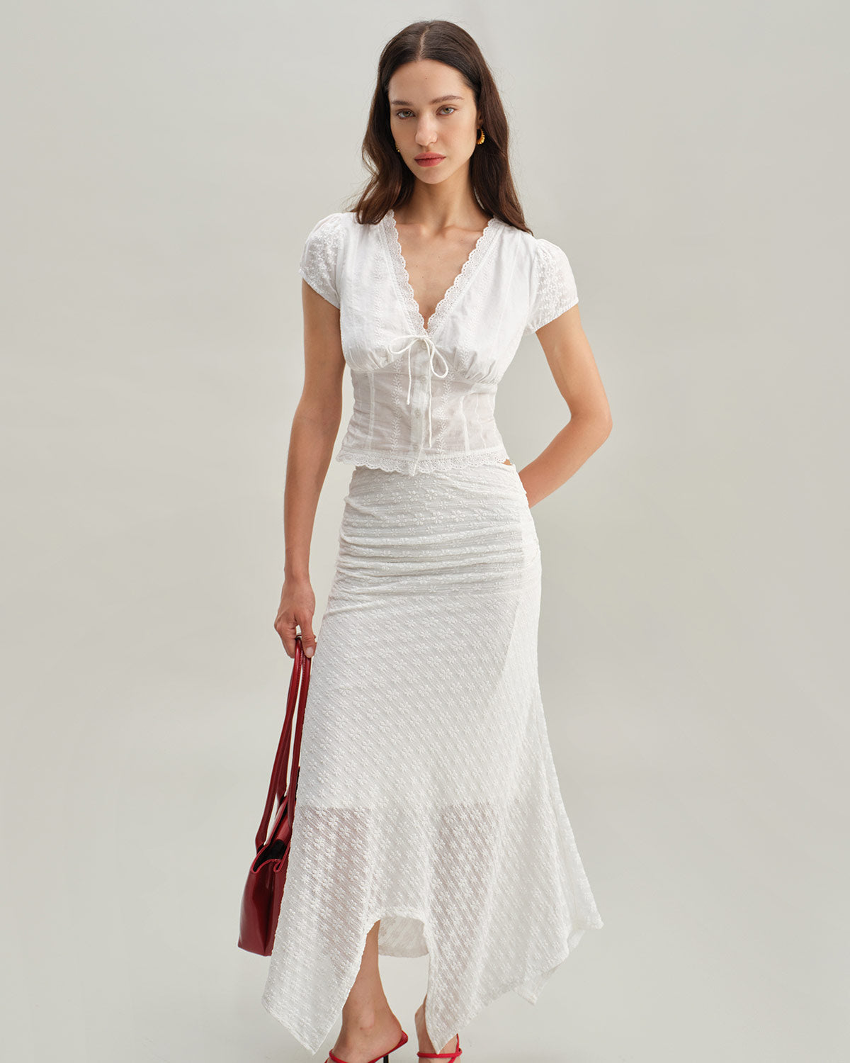 White Textured Cap Sleeve Blouse | Rihoas