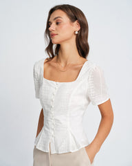 White Floral Textured Blouse | Rihoas