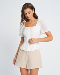 White Floral Textured Blouse | Rihoas