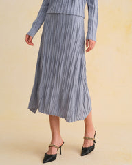 Blue Elastic Waist A-Line Midi Skirt | Rihoas
