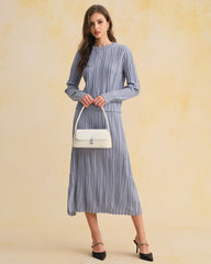 Blue Elastic Waist A-Line Midi Skirt | Rihoas