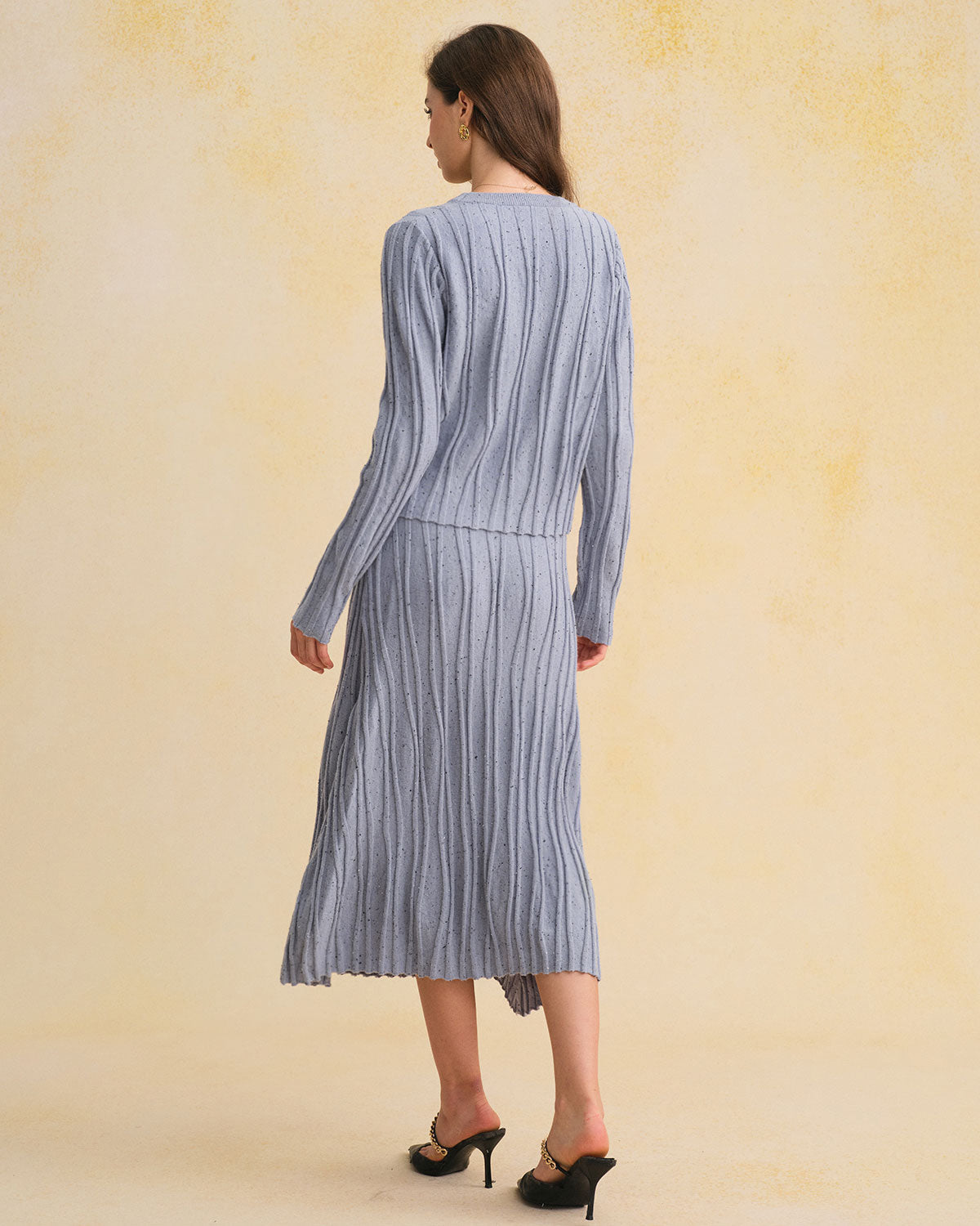 Blue Elastic Waist A-Line Midi Skirt | Rihoas