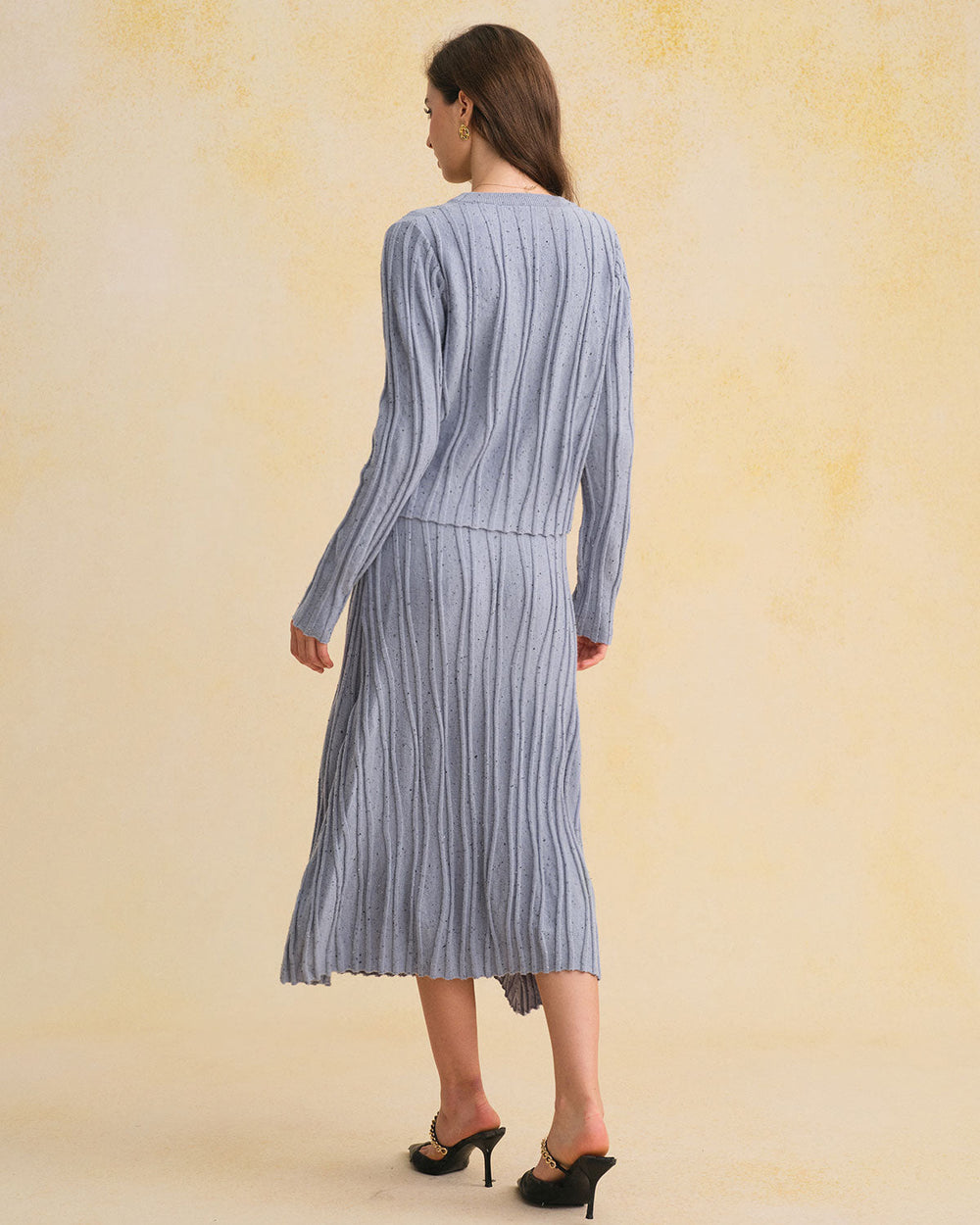 Blue Elastic Waist A-Line Midi Skirt | Rihoas