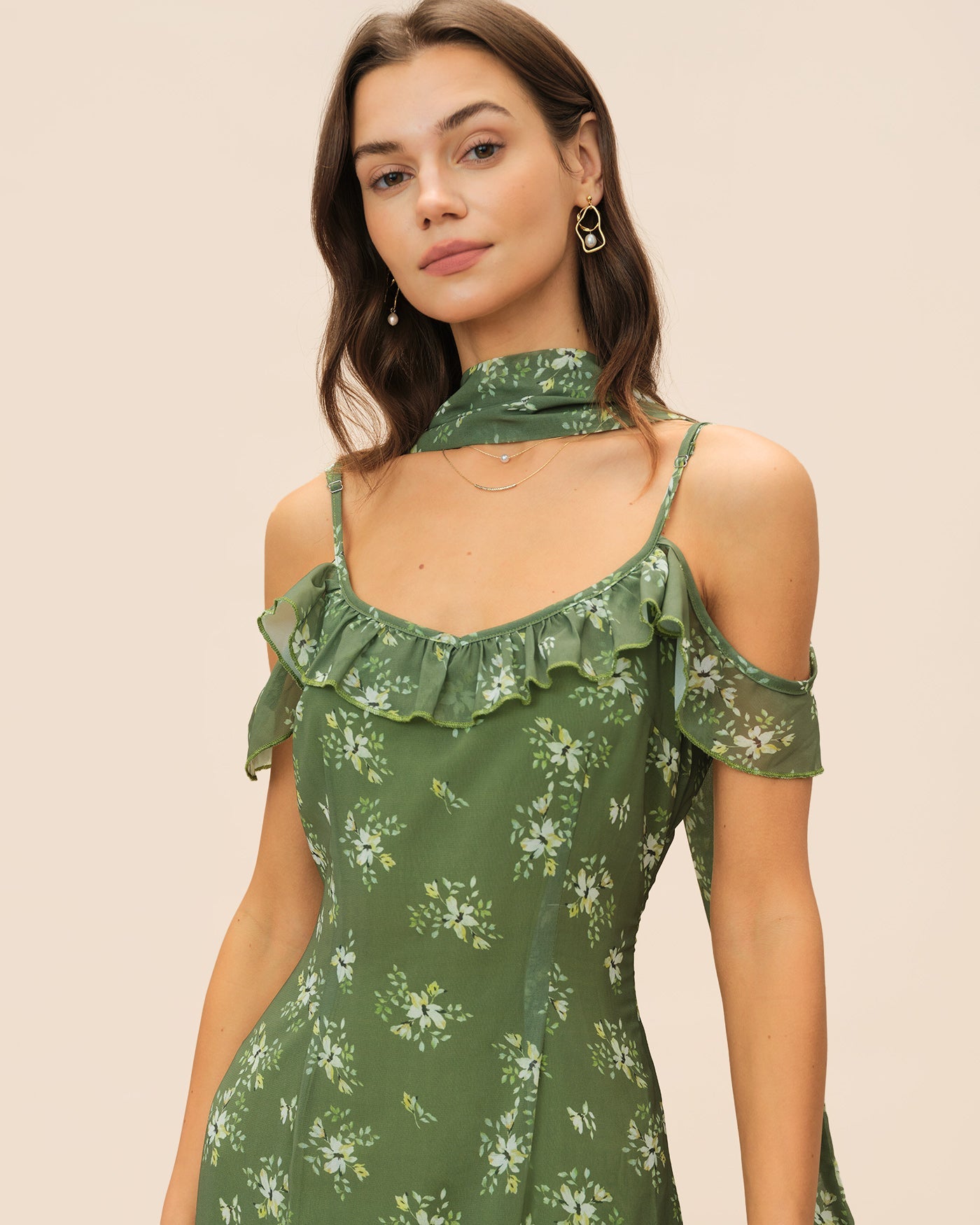 Green V Neck Ruffle Floral Maxi Dress | Rihoas