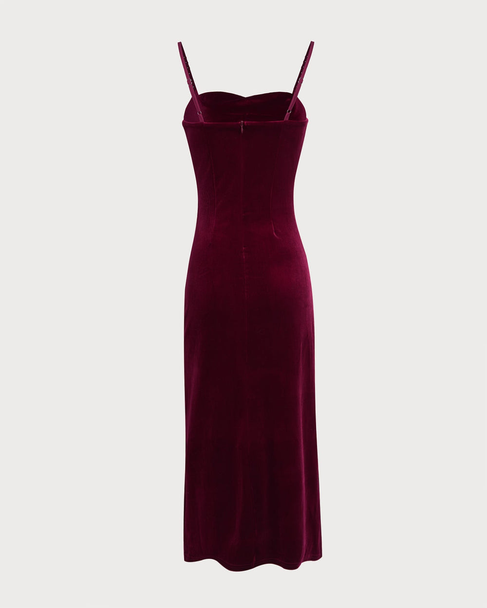 Wine Red Sleeveless Straps Velour Midi Dress | Rihoas